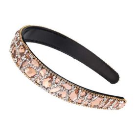 Women Beaded Hair Hoop Wide Hairband Bling Bling Rhinestone Headband Champagne