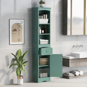 Tall Bathroom Cabinet, Freestanding Storage Cabinet with Drawer, MDF Board, Adjustable Shelf, Green