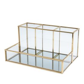 Glass Makeup Organizer Bathroom Cosmetic Organizer With Golden (Option: copper)