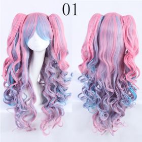 Double tiger clip style lolita wig (Option: Pink blue)