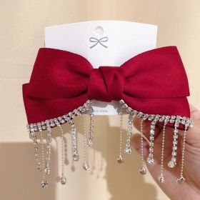 Black Tassel Rhinestone Back Head Hair Accessories Women's Headwear (Color: Red)